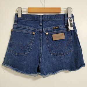 Vntg Wrangler Denim Jean Shorts Stampede Festival Frayed Hem Casual Blue Sz 26